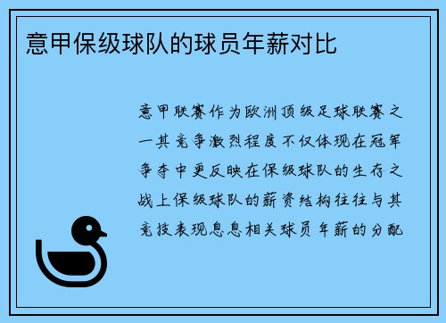 意甲保级球队的球员年薪对比